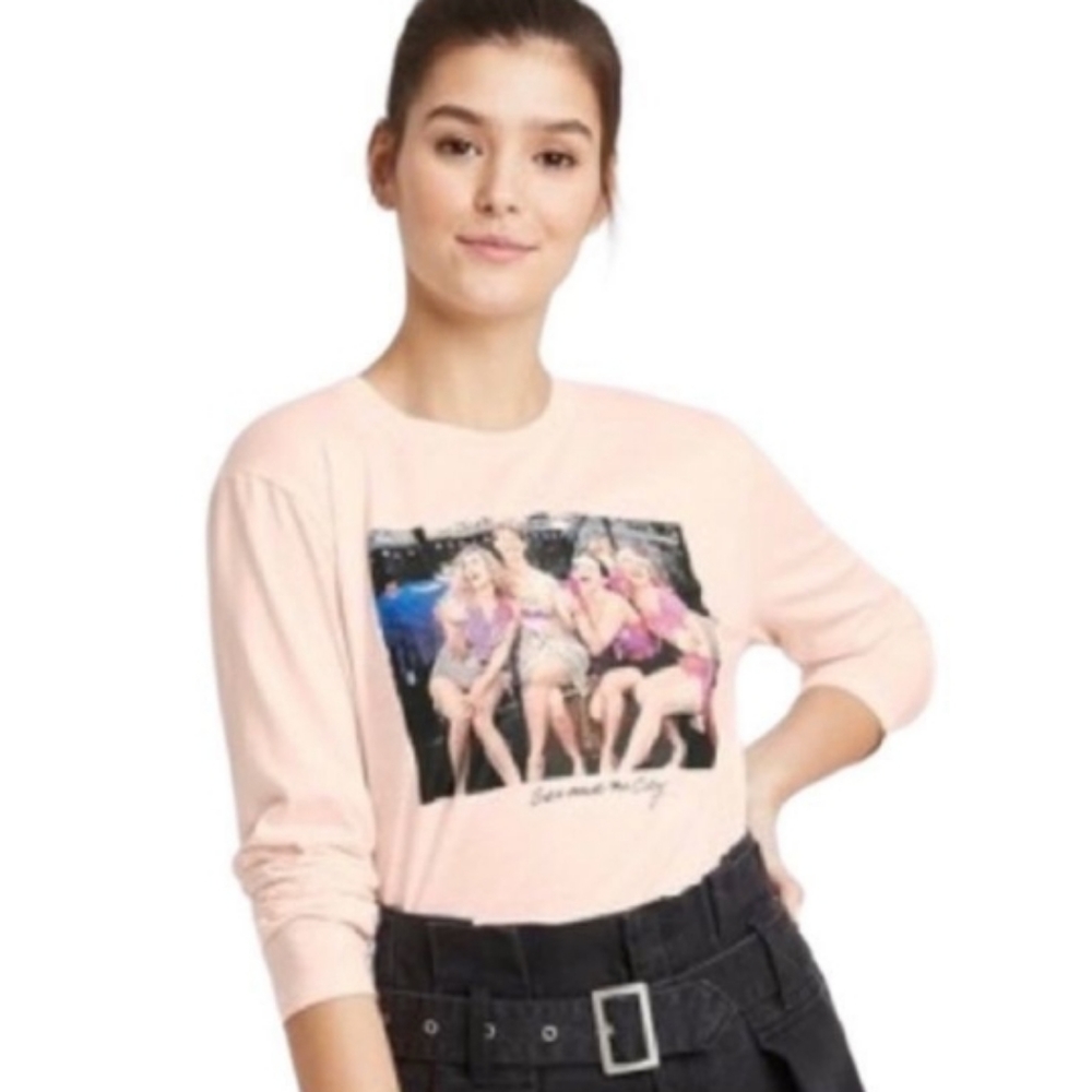 Sex And The City graphic tee shirt long sleeve crew neck pink black sz M